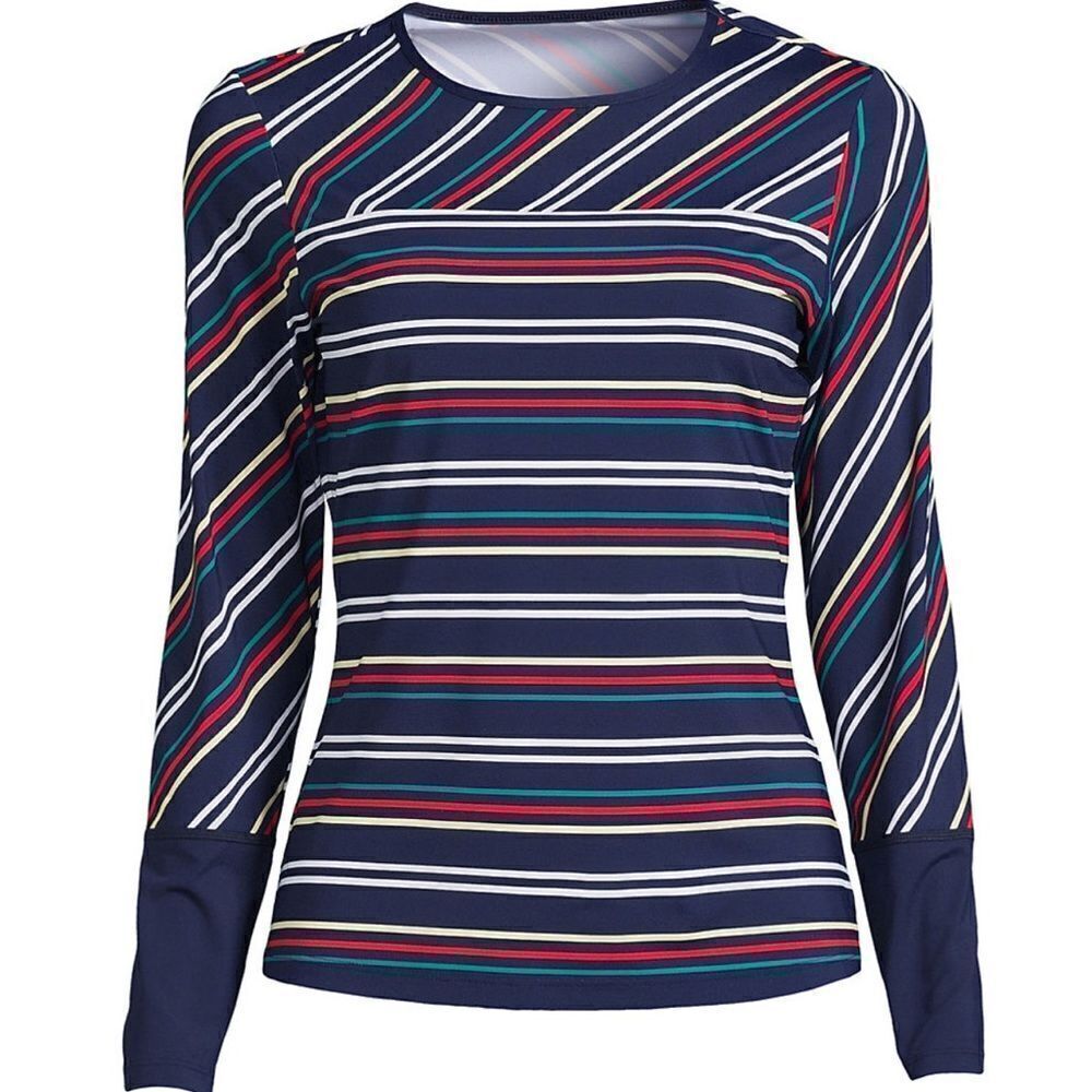 Land’s End long sleeve rashguard navy harbor multi stripe print XL